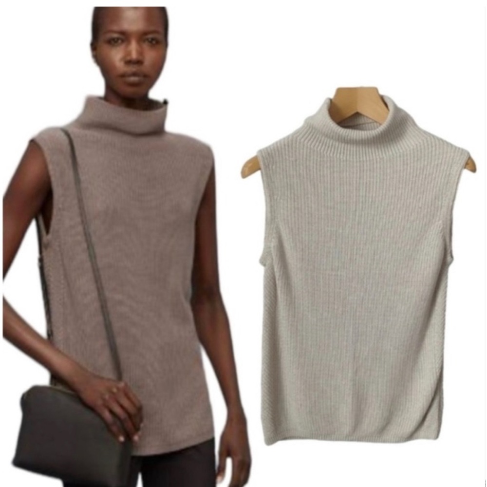Babaton Sleeveless Turtleneck Top in Taupe and Cream